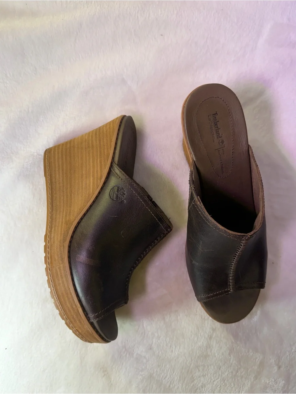 Women’s Black Leather Wedge Slide Sandals